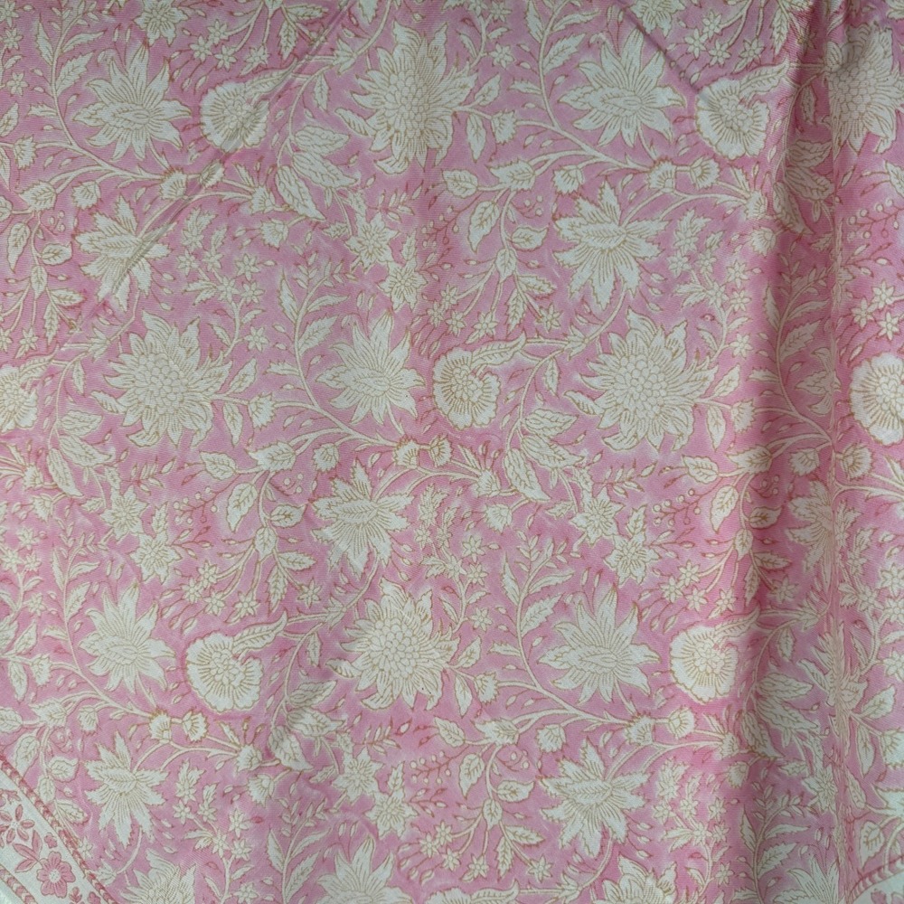 POL Pink Floral Hand Block Print 100% Cotton Square Scarf SMQE16 New - Picture 9 of 10